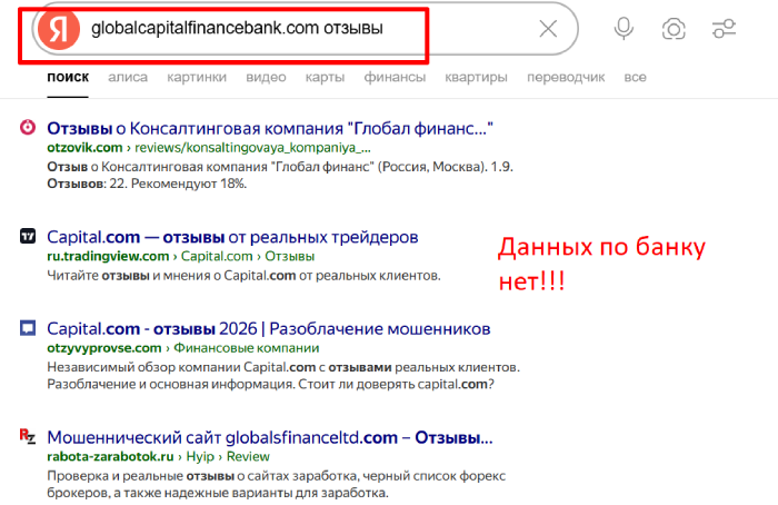 Мошеннический банк Global Capital Finance Bank (globalcapitalfinancebank.com) отзывы и возврат денег!